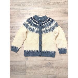 Vintage Danish Handknit Wool Nordic Cardigan 70s Fair Isle William Schmidt Style